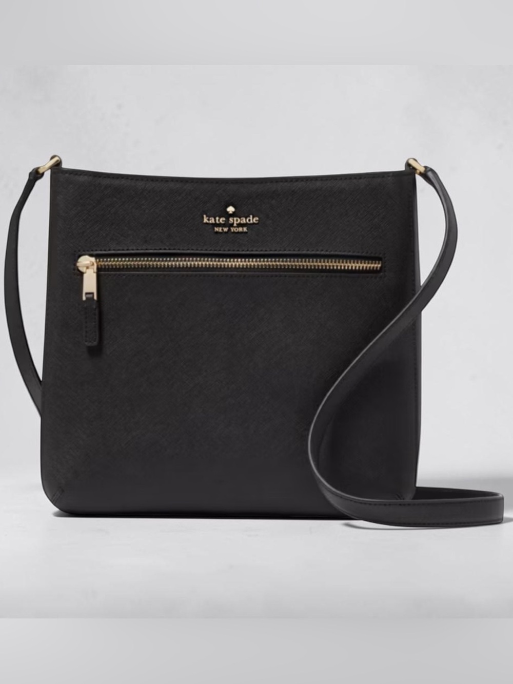kate spade Black Saffiano Leather Crossbody with Gold Hardware